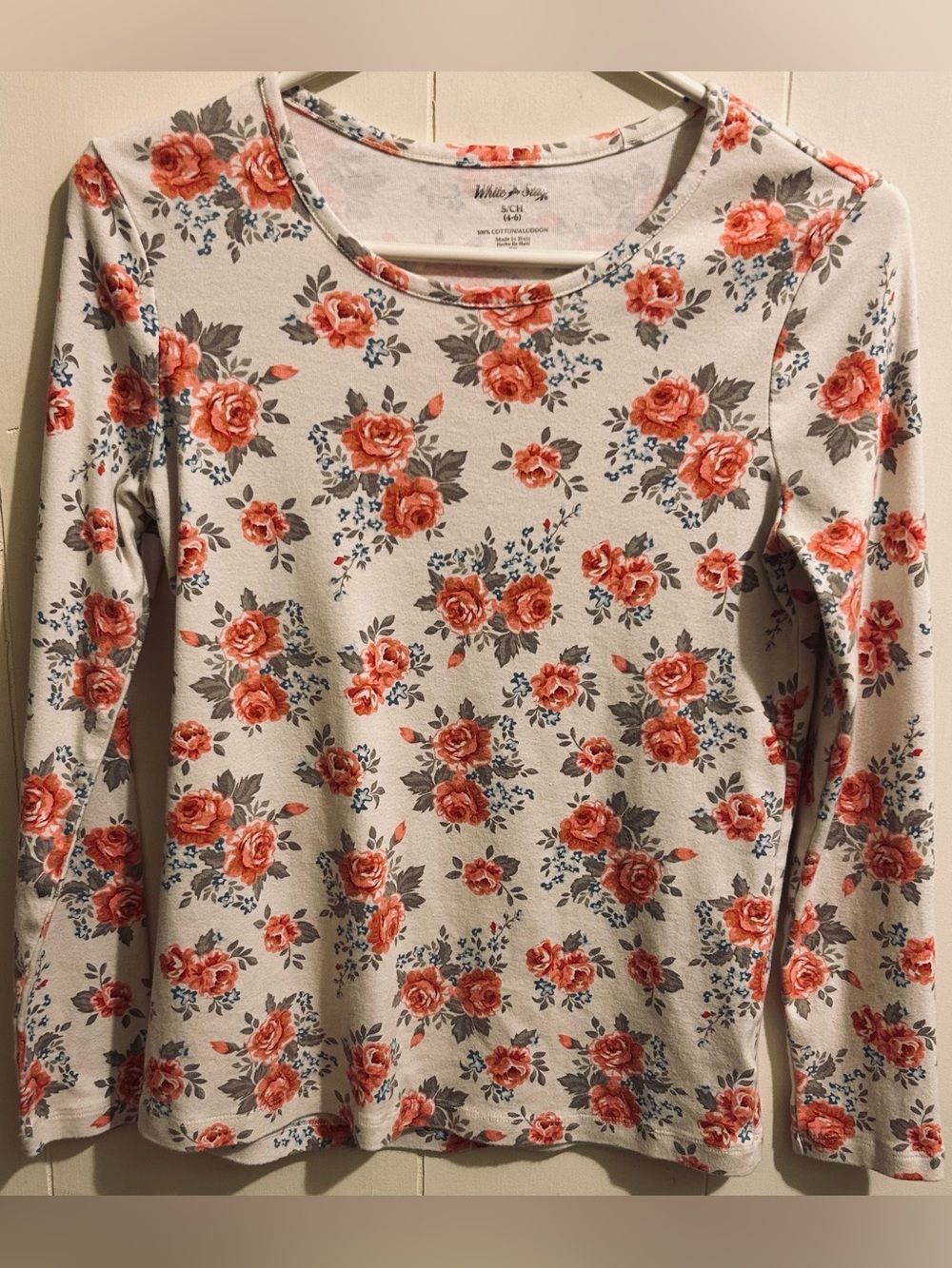 Vintage White Stag Floral Long Sleeve Shirt- Small